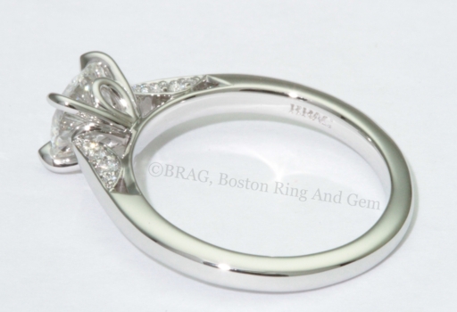 Platinum and Diamond tapered cathedral band with loop basket and lace diamond set sidewalls