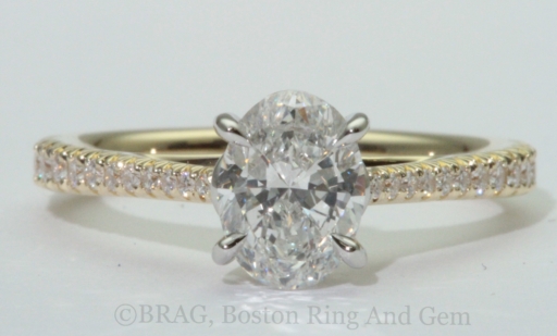 Platinum and Diamond tapered cathedral band with loop basket and lace diamond set sidewalls