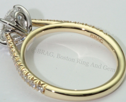 Platinum and Diamond tapered cathedral band with loop basket and lace diamond set sidewalls