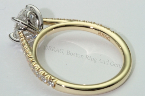 Platinum and Diamond tapered cathedral band with loop basket and lace diamond set sidewalls