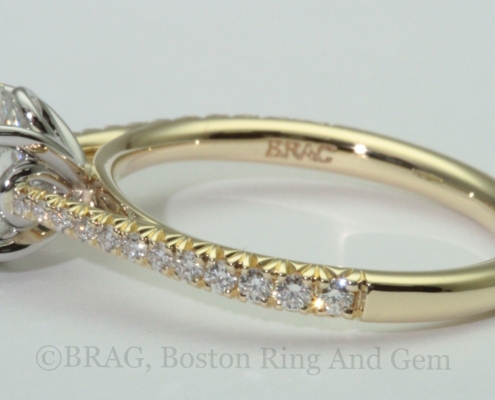 Platinum and Diamond tapered cathedral band with loop basket and lace diamond set sidewalls
