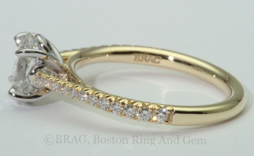 Platinum and Diamond tapered cathedral band with loop basket and lace diamond set sidewalls