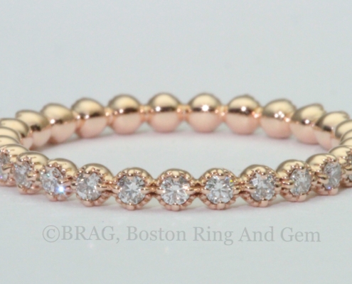18k rose gold beaded bezel eternity wedding band