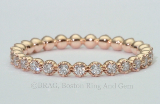 18k rose gold beaded bezel eternity wedding band
