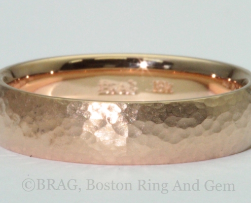18k rose gold 5mm wide dome with hammer finish men's wedding ring