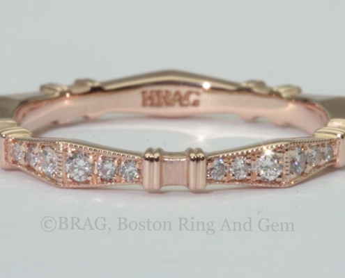 Art deco Geometric diamond and rose gold wedding ring